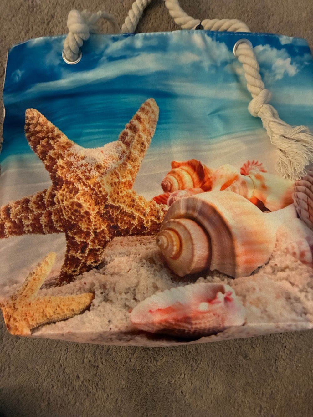 Seashell & Starfish Beach Tote Bag - Rope Handles